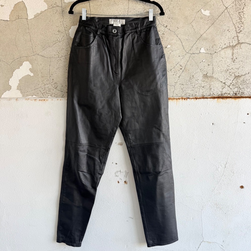 Vintage Leather Pants High Waisted Tapered Trouser 90s Biker Tower Hill Women 8